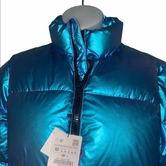 Zara Jackets & Coats Zara Dnwr Blue Reflective Heavy Winter Coat